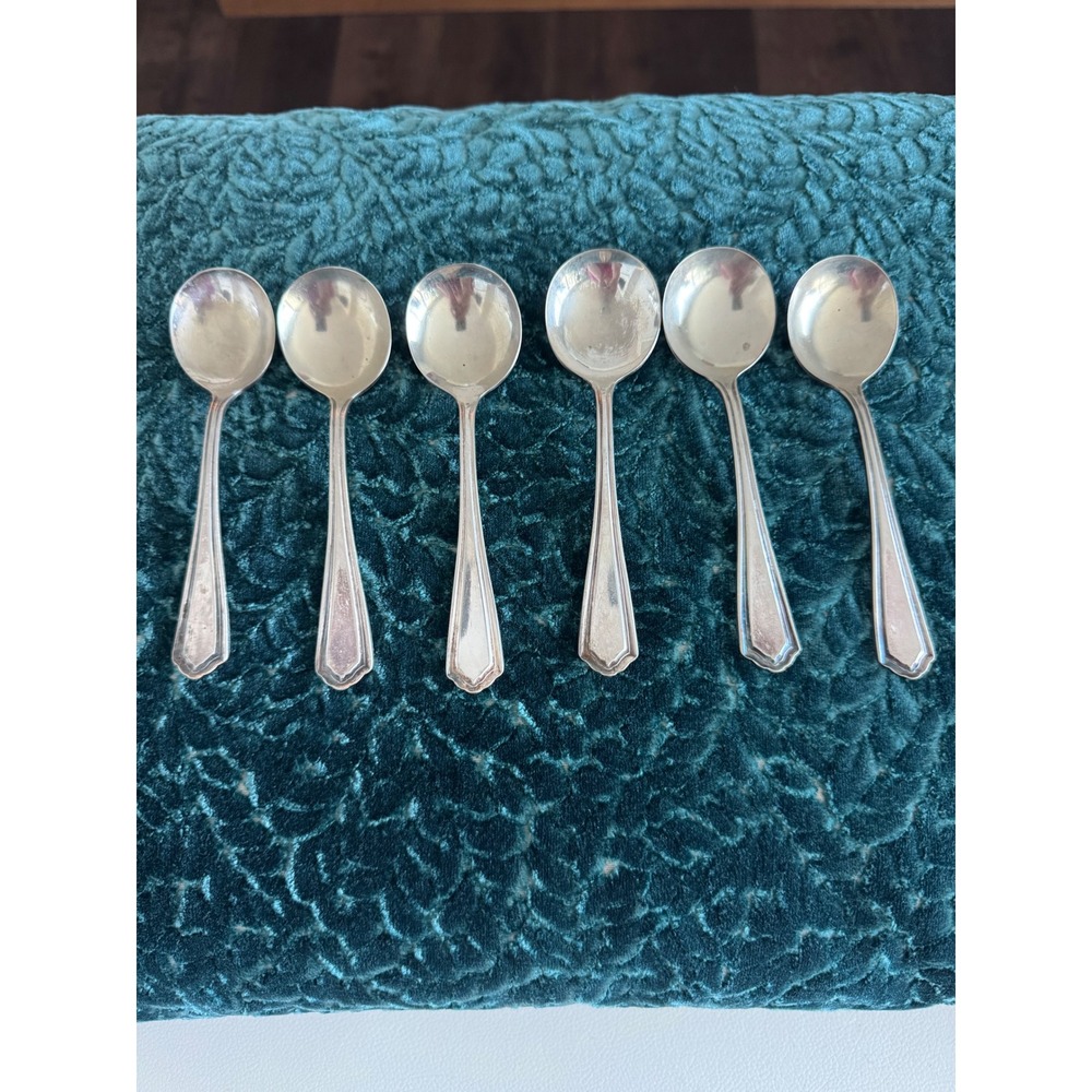 6 Vintage Gordon's Jefferson Silverplate Hotel Soup Spoons Restaurant Ware